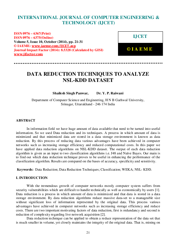 (PDF) Data Reduction Techniques to Analyze NSL-KDD Dataset