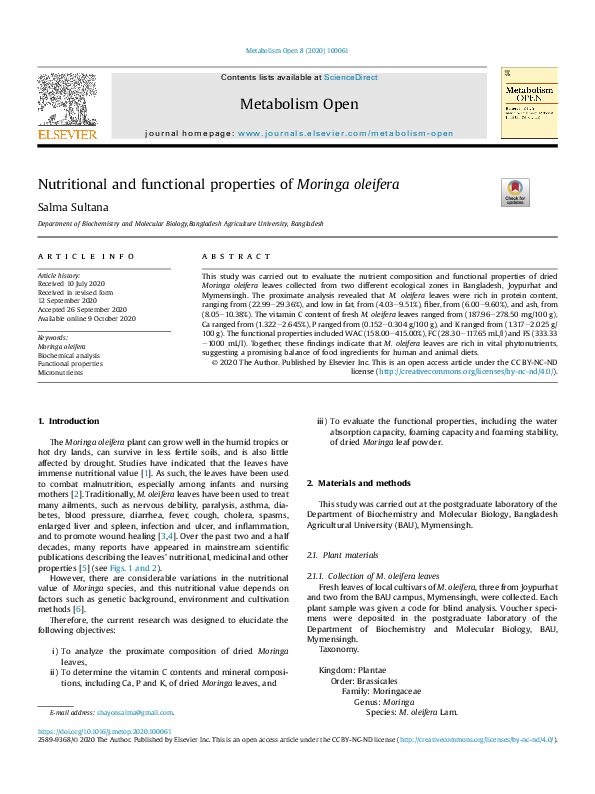 (PDF) Nutritional and functional properties of Moringa oleifera