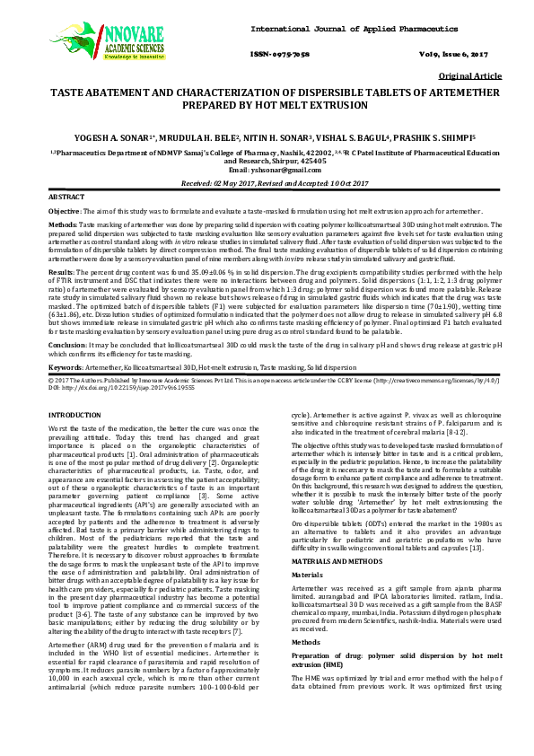(PDF) Taste Abatement and Characterization of Dispersible Tablets of ...