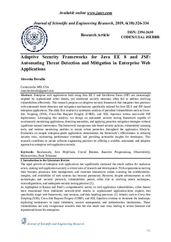 (PDF) Adaptive Security Frameworks for Java EE 8 and JSF: Automating ...