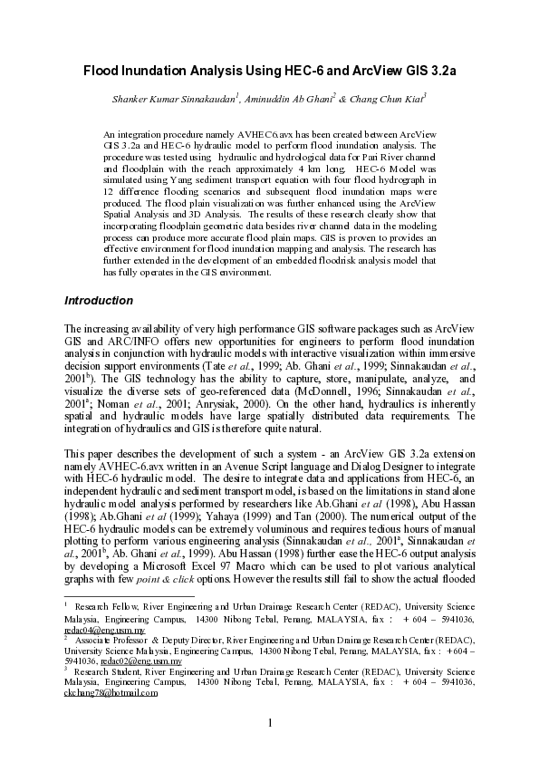 (PDF) Flood inundation analysis using HEC-6 and ArcView GIS 3.2 a
