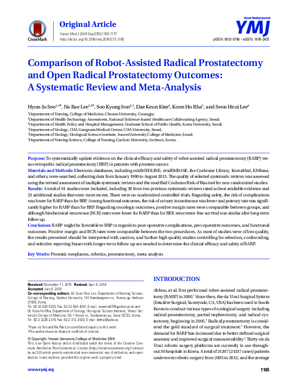 (PDF) Comparison of Robot-Assisted Radical Prostatectomy and Open ...