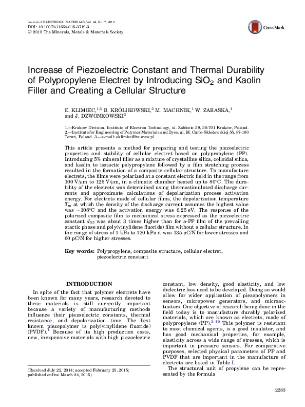 (PDF) Increase of Piezoelectric Constant and Thermal Durability of ...
