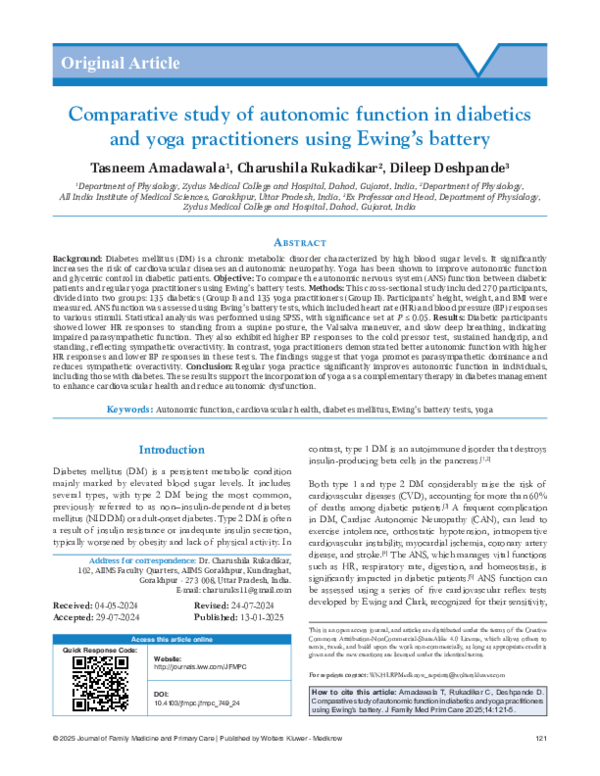 (PDF) Comparative study of autonomic function in diabetics and yoga ...