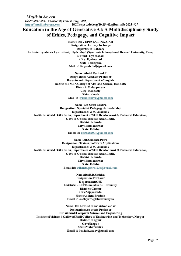 (PDF) Education in the Age of Generative AI: A Multidisciplinary Study ...