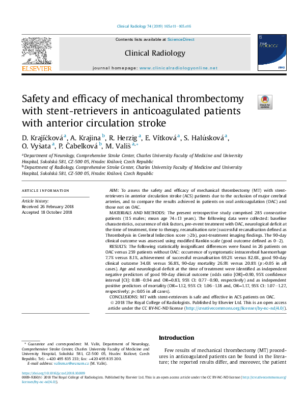 (PDF) Safety and efficacy of mechanical thrombectomy with stent ...