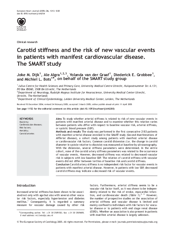 (PDF) Carotid stiffness and the risk of new vascular events in patients ...