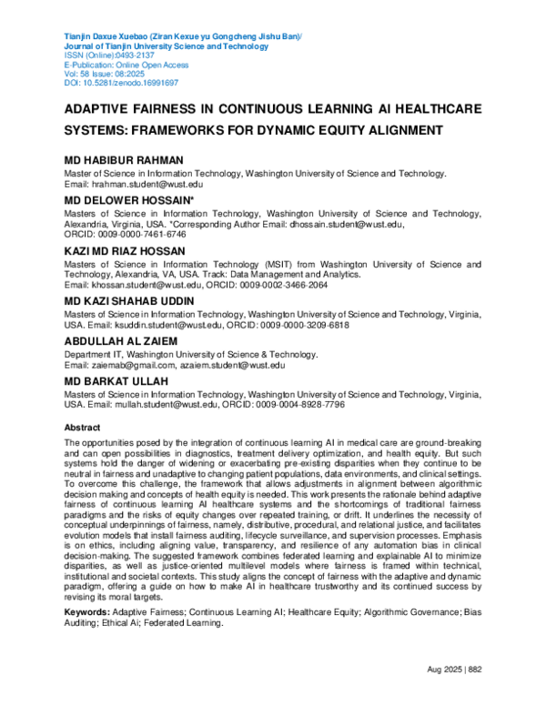 (PDF) ADAPTIVE FAIRNESS IN CONTINUOUS LEARNING AI HEALTHCARE SYSTEMS ...