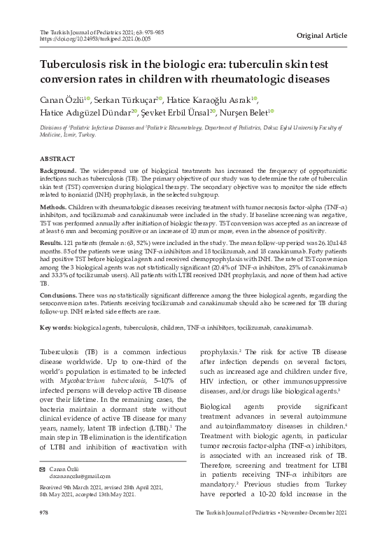 (PDF) Tuberculosis risk in the biologic era: tuberculin skin test ...