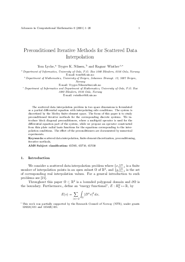 (PDF) Preconditioned Iterative Methods for Scattered Data Interpolation