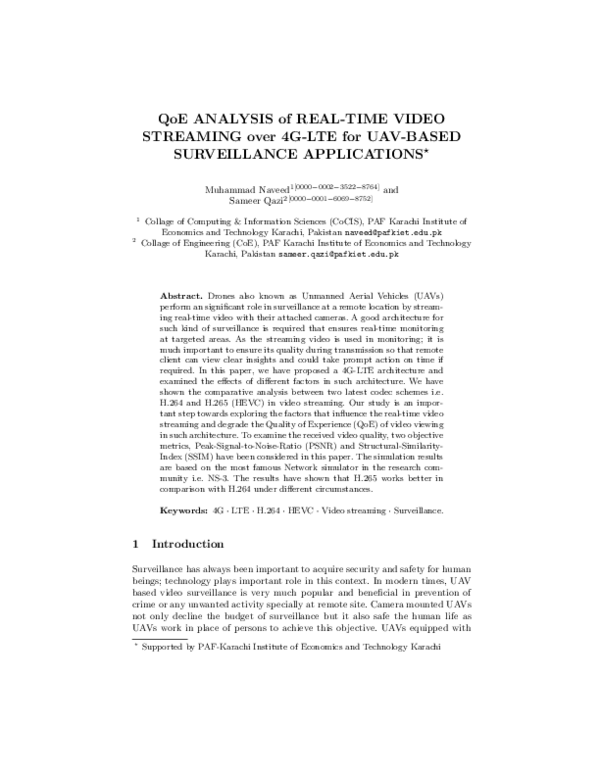 (PDF) QoE Analysis of Real-Time Video Streaming over 4G-LTE for UAV ...