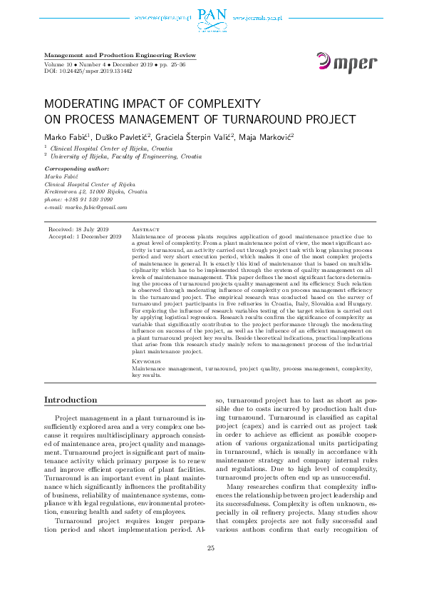 (PDF) Moderating impact of complexity on process management of ...