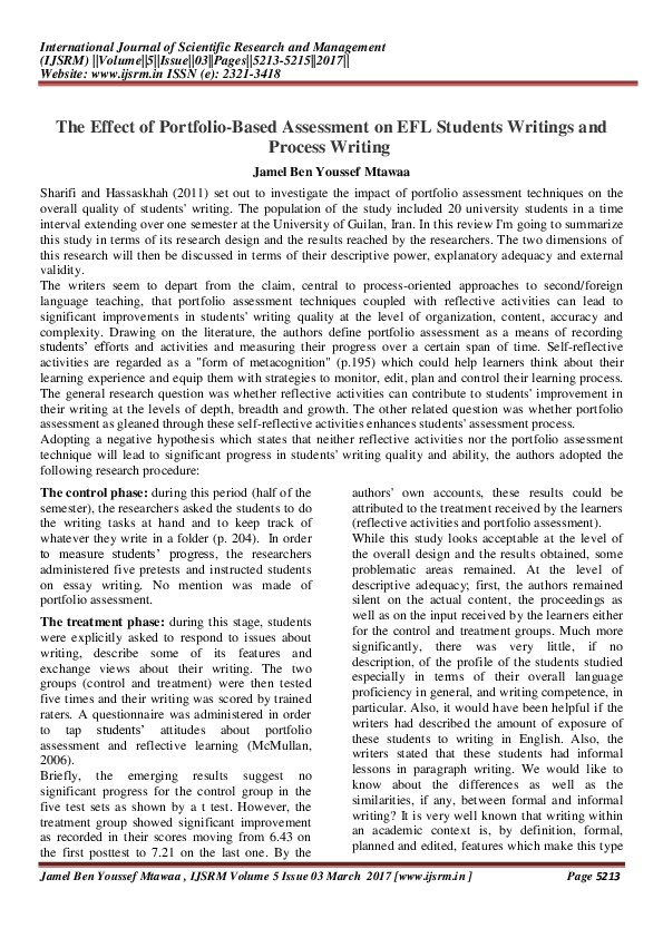 (PDF) The Effect of Portfolio-Based Assessment on EFL Students Writings ...