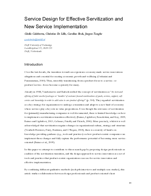 (PDF) Service Design for Effective Servitization and New Service ...