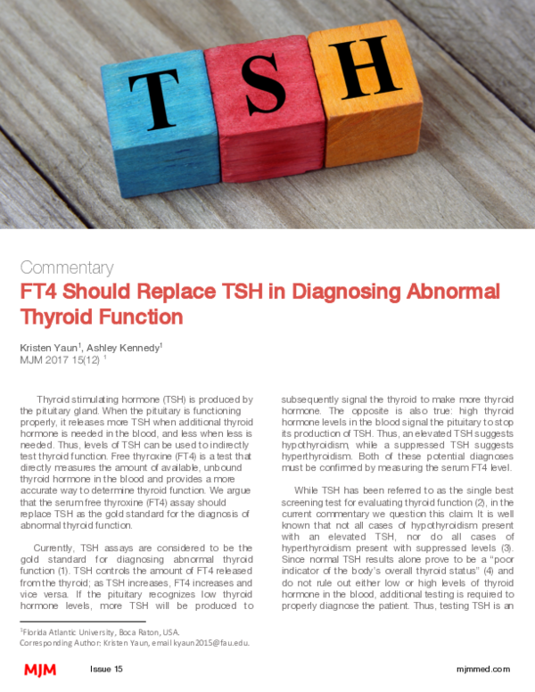 (PDF) FT4 Should Replace TSH in Diagnosing Abnormal Thyroid Function