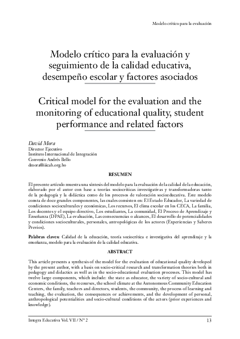 (PDF) Modelo crítico para la evaluación y seguimiento de la calidad ...