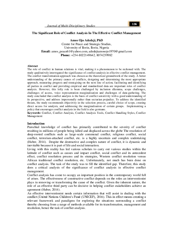 (PDF) The Significant Role of Conflict Analysis In The Effective ...