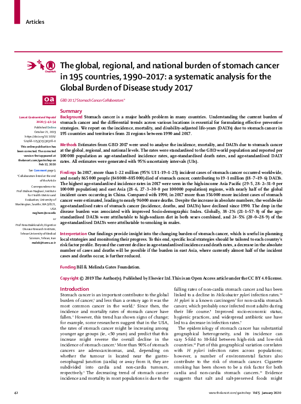(PDF) The global, regional, and national burden of stomach cancer in ...