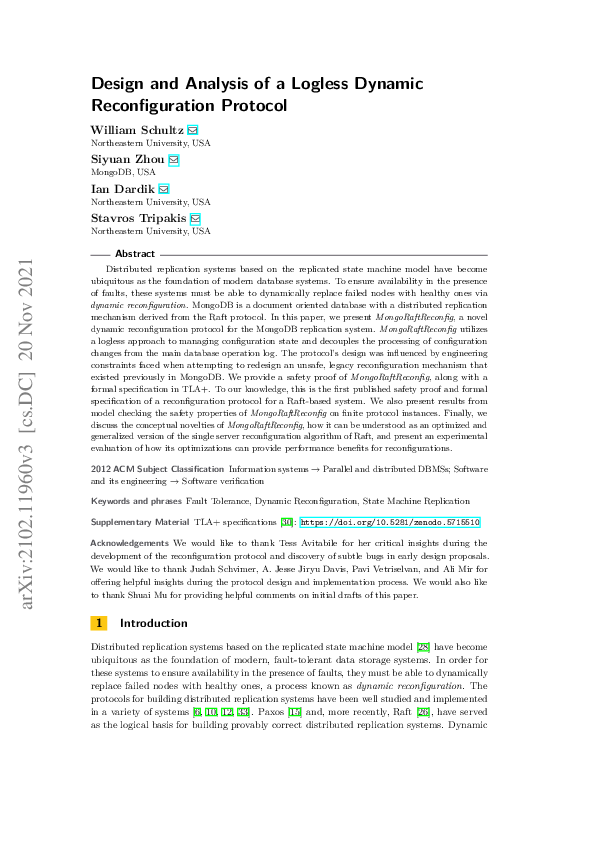(PDF) Design and Analysis of a Logless Dynamic Reconfiguration Protocol