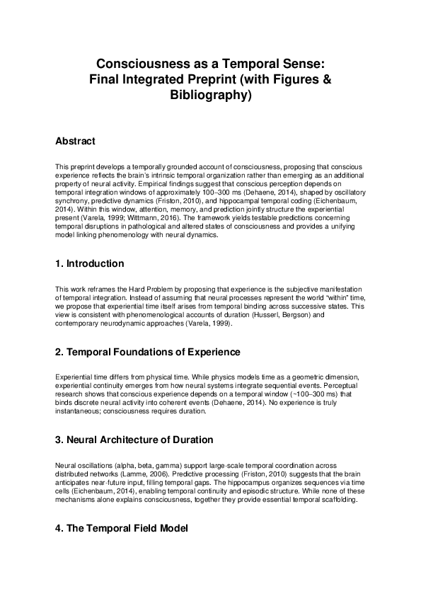 (PDF) Consciousness as a Temporal Sense: A Framework for the Temporal ...