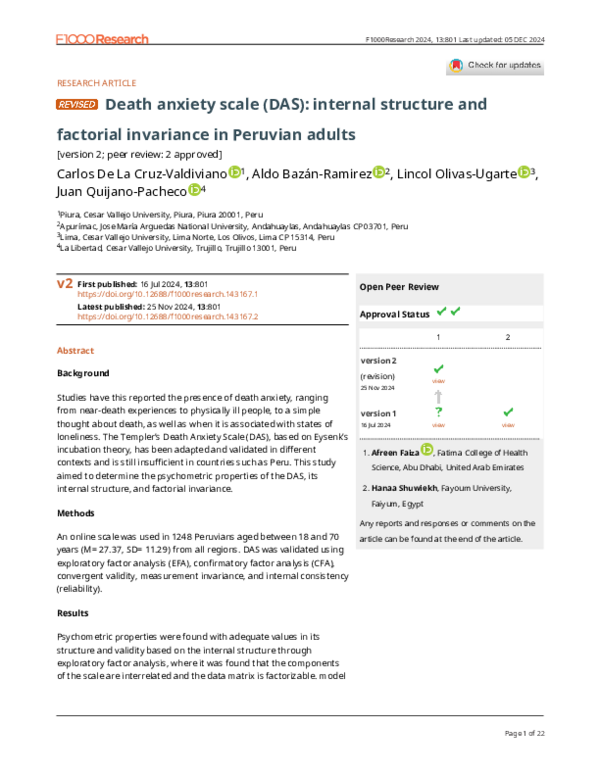 (PDF) Death anxiety scale (DAS): internal structure and factorial ...