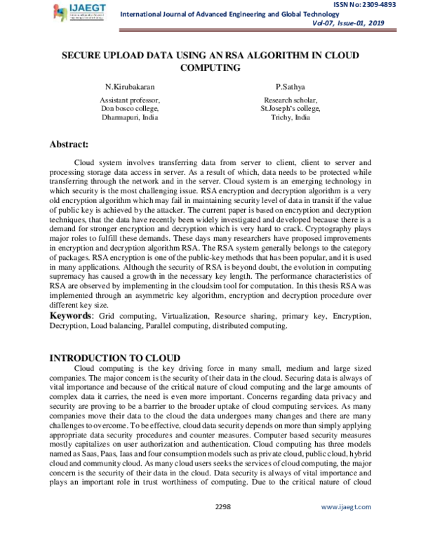 (PDF) SECURE UPLOAD DATA USING AN RSA ALGORITHM IN CLOUD COMPUTING