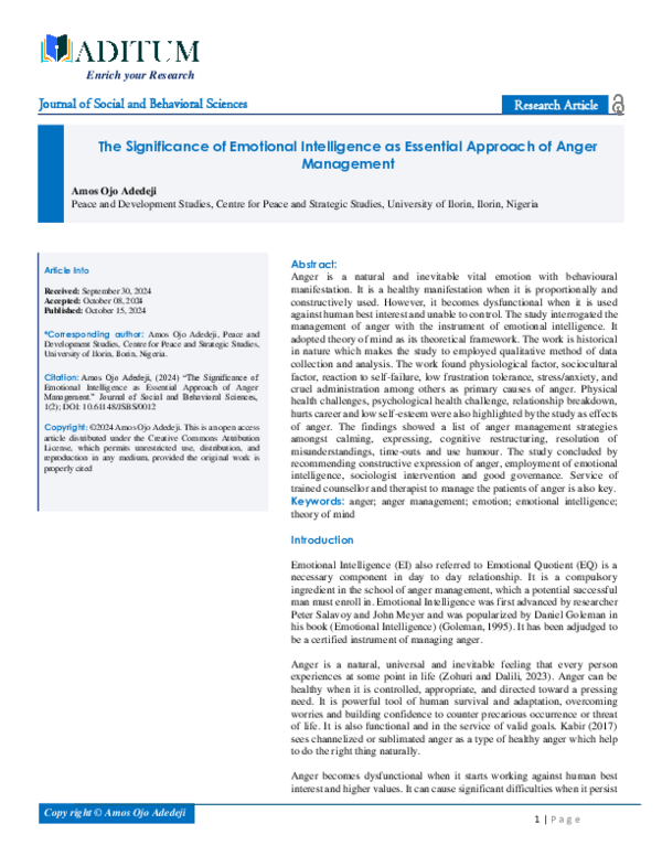 (PDF) The Significance of Emotional Intelligence as Essential Approach ...