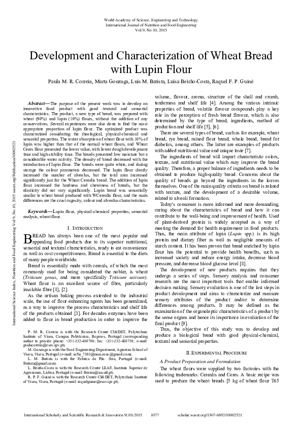 (PDF) Development And Characterization Of Wheat Bread With Lupin Flour