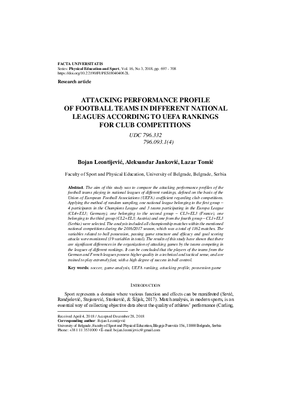 (PDF) Attacking Performance Profile of Football Teams in Different ...