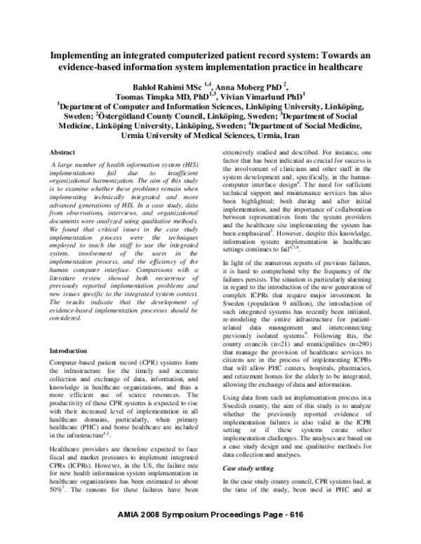 (PDF) Implementing an integrated computerized patient record system ...