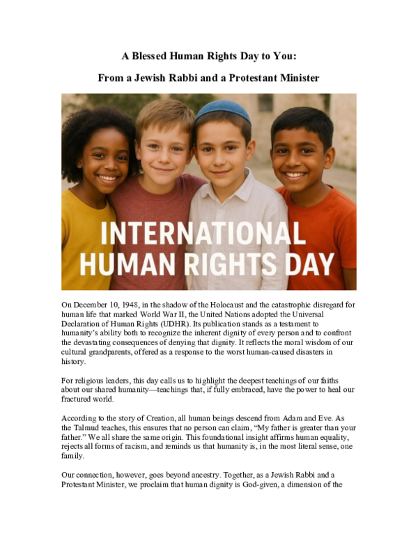 (PDF) A Blessed Human Rights Day: From a Jewish Rabbi and a Protestant ...