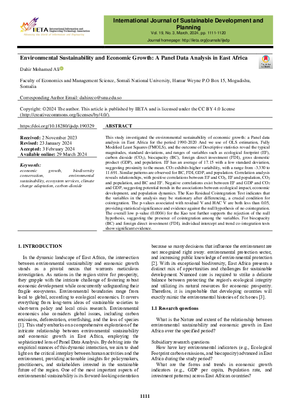 (PDF) Environmental Sustainability and Economic Growth: A Panel Data ...