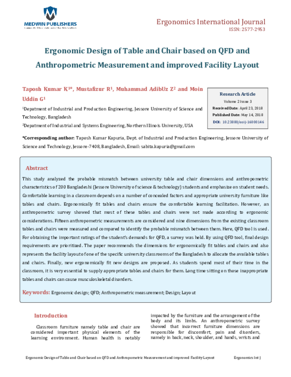 (PDF) Ergonomic Design of Table and Chair based on QFD and ...