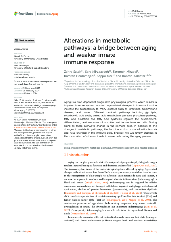 (PDF) Alterations in metabolic pathways: a bridge between aging and ...