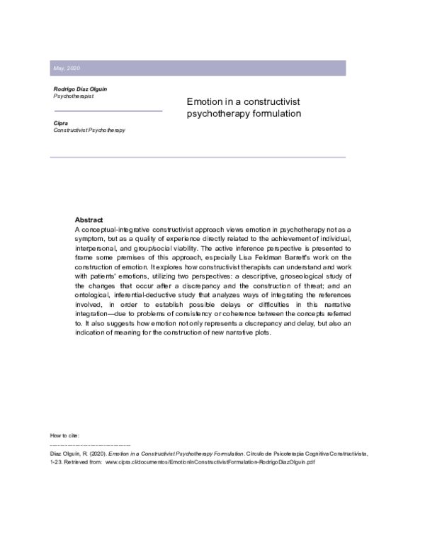 (PDF) Emotion In Constructivist Formulation Rodrigo Diaz Olguin