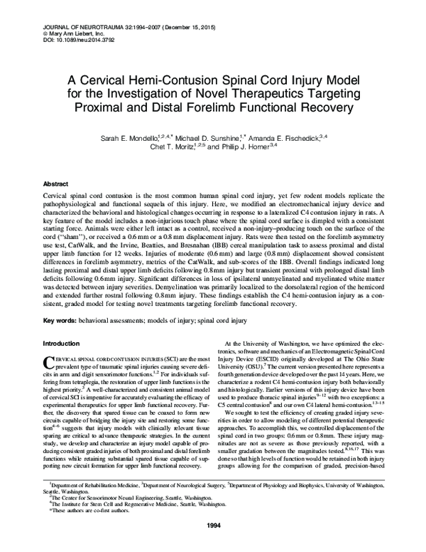 (PDF) A Cervical Hemi-Contusion Spinal Cord Injury Model for the ...