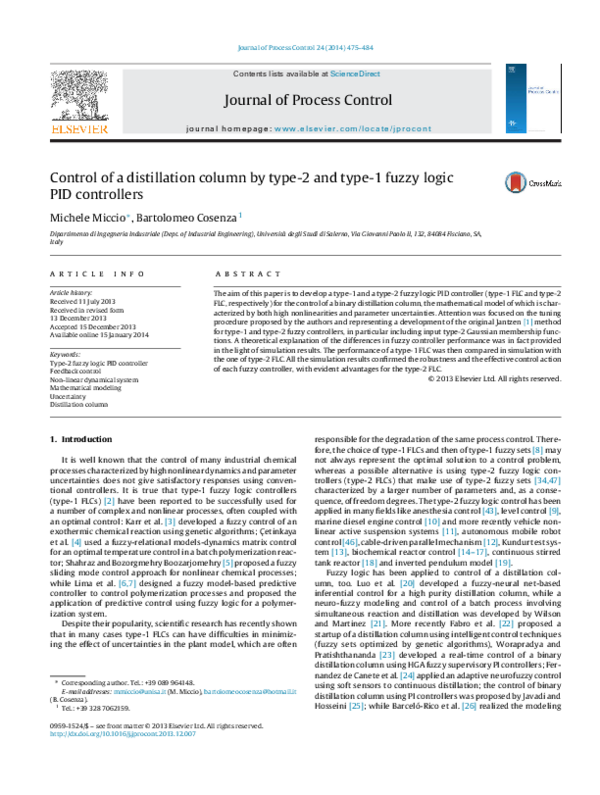 (PDF) Control of a distillation column by type-2 and type-1 fuzzy logic ...