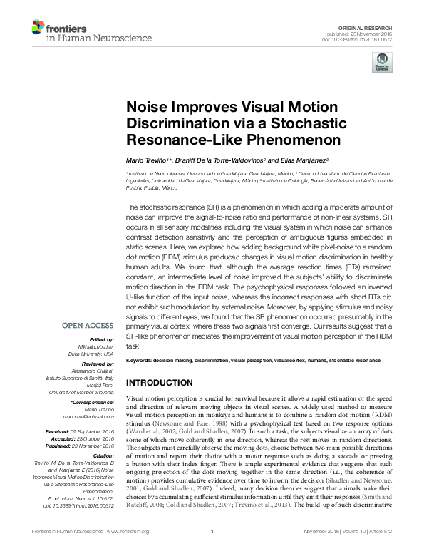 (PDF) Noise Improves Visual Motion Discrimination via a Stochastic ...