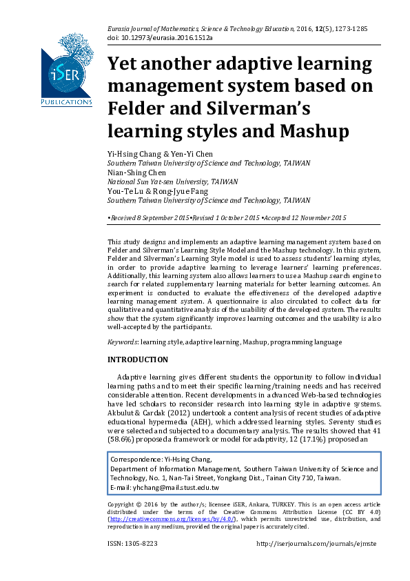 (PDF) Yet another adaptive learning management system based on Felder ...