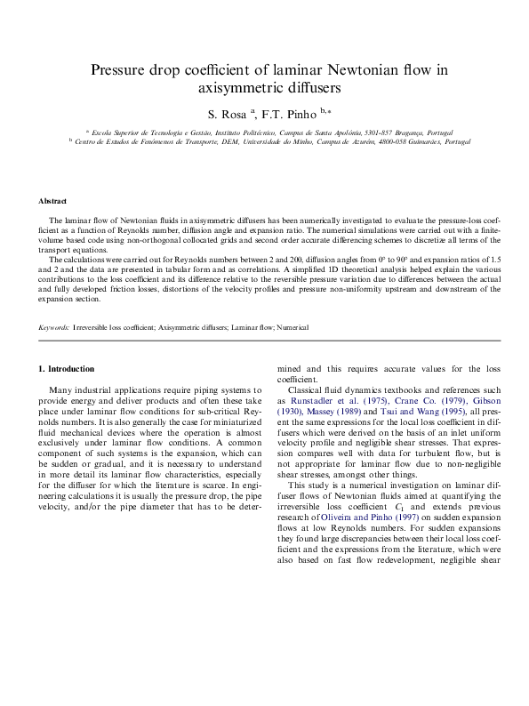 (PDF) Pressure drop coefficient of laminar Newtonian flow in ...