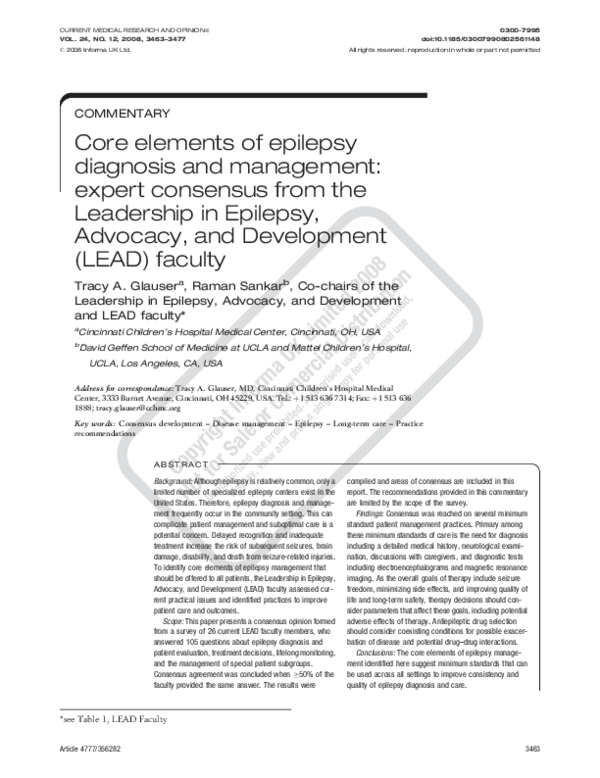 (PDF) Core elements of epilepsy diagnosis and management: expert ...