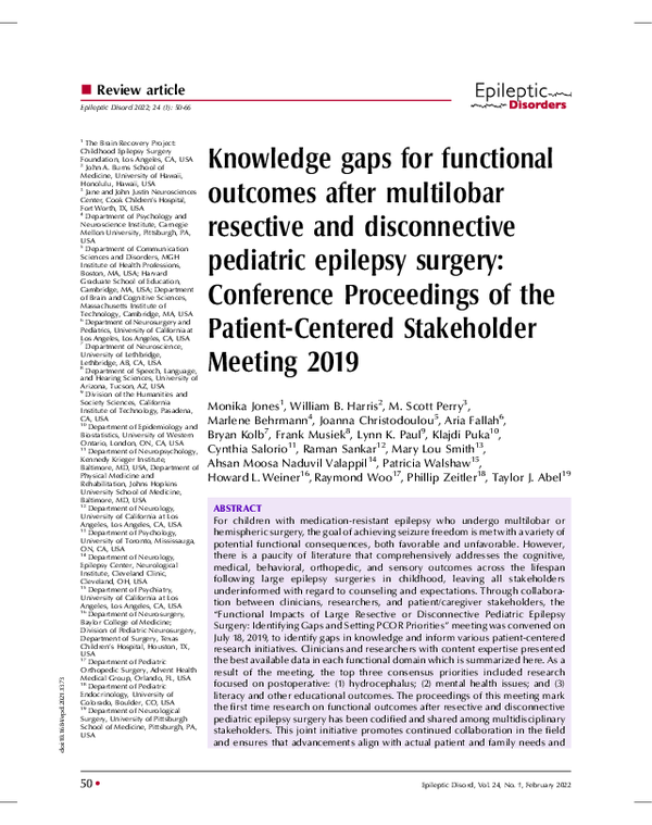 (PDF) Knowledge gaps for functional outcomes after multilobar resective ...