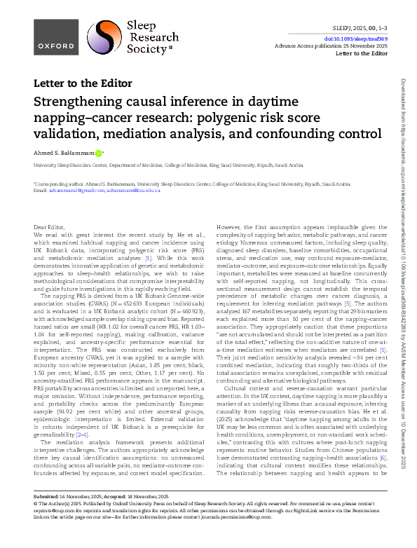 (PDF) Strengthening Causal Inference in Daytime Napping–Cancer Research ...