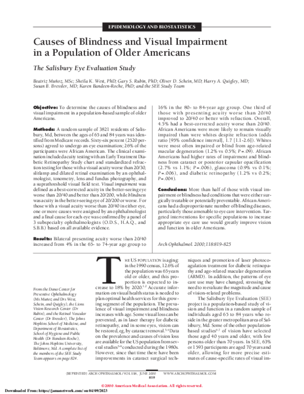 (PDF) Causes of Blindness and Visual Impairment in a Population of ...