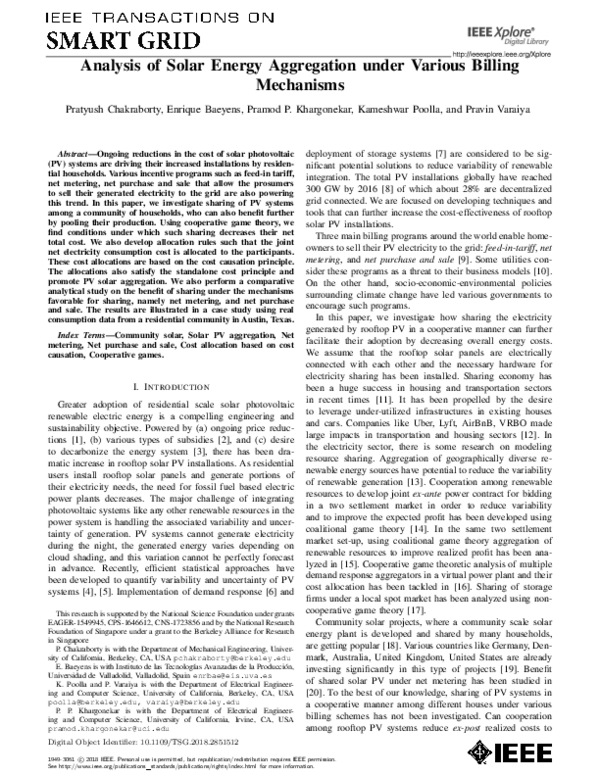 (PDF) Analysis of Solar Energy Aggregation Under Various Billing Mechanisms