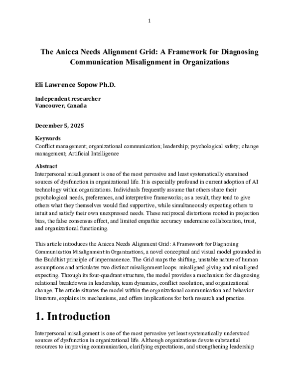 (PDF) The Anicca Needs Alignment Grid: A Framework for Diagnosing ...