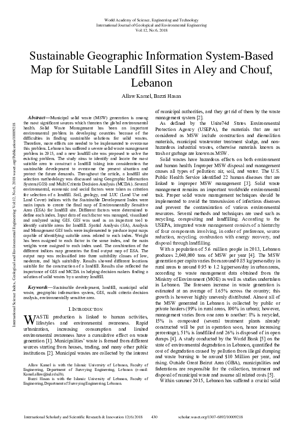 (PDF) Sustainable Geographic Information System-Based Map for Suitable ...