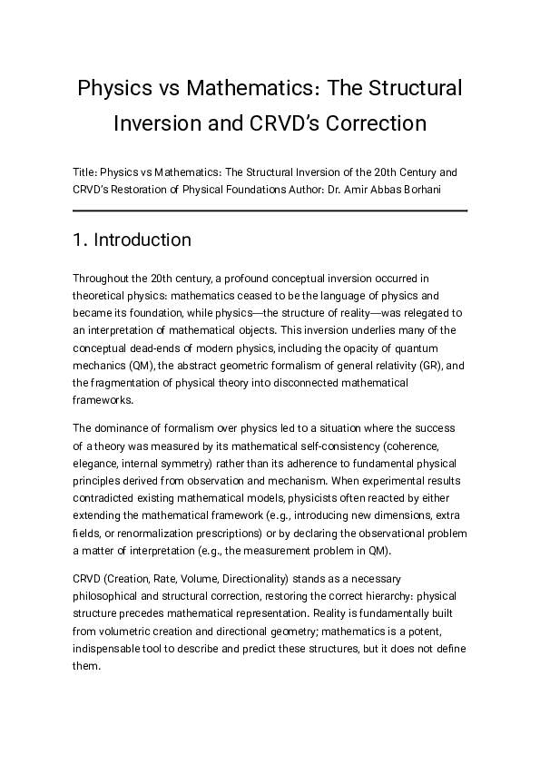 (PDF) Physics vs Mathematics: The Structural Inversion and CRVD's ...