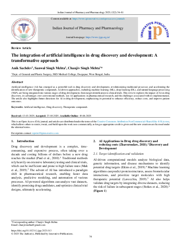 (PDF) The integration of artificial intelligence in drug discovery and ...