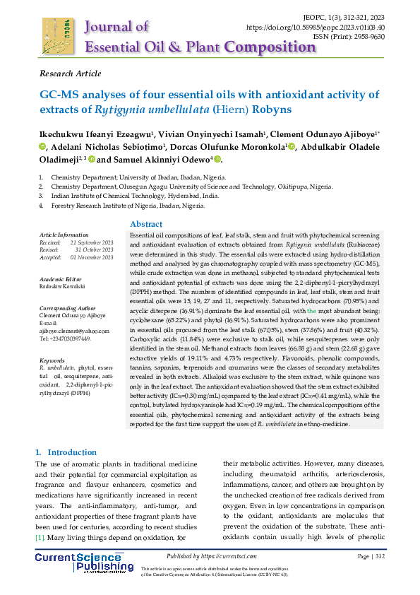(PDF) GC-MS analyses of four essential oils with antioxidant activity ...